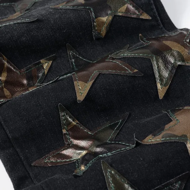 Black Metallic Star Appliqué Distressed Slim-Fit Jeans 14