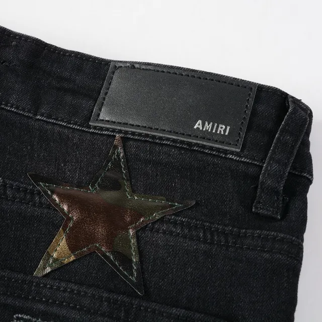 Black Metallic Star Appliqué Distressed Slim-Fit Jeans 16