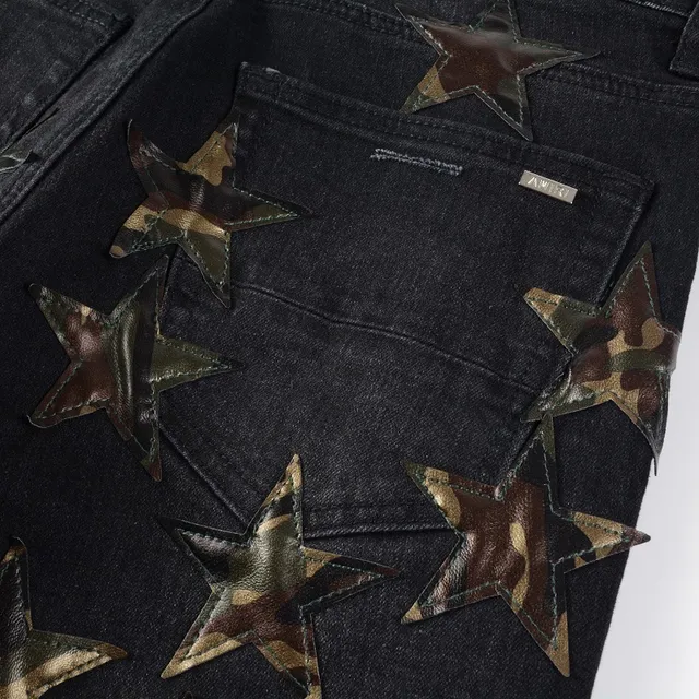 Black Metallic Star Appliqué Distressed Slim-Fit Jeans 17
