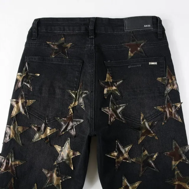 Black Metallic Star Appliqué Distressed Slim-Fit Jeans 18