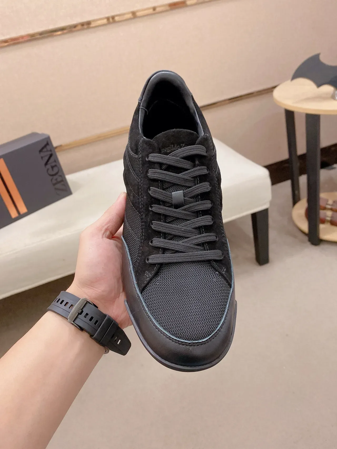 Black Mixed Textile and Suede Lifestyle Sneaker 2
