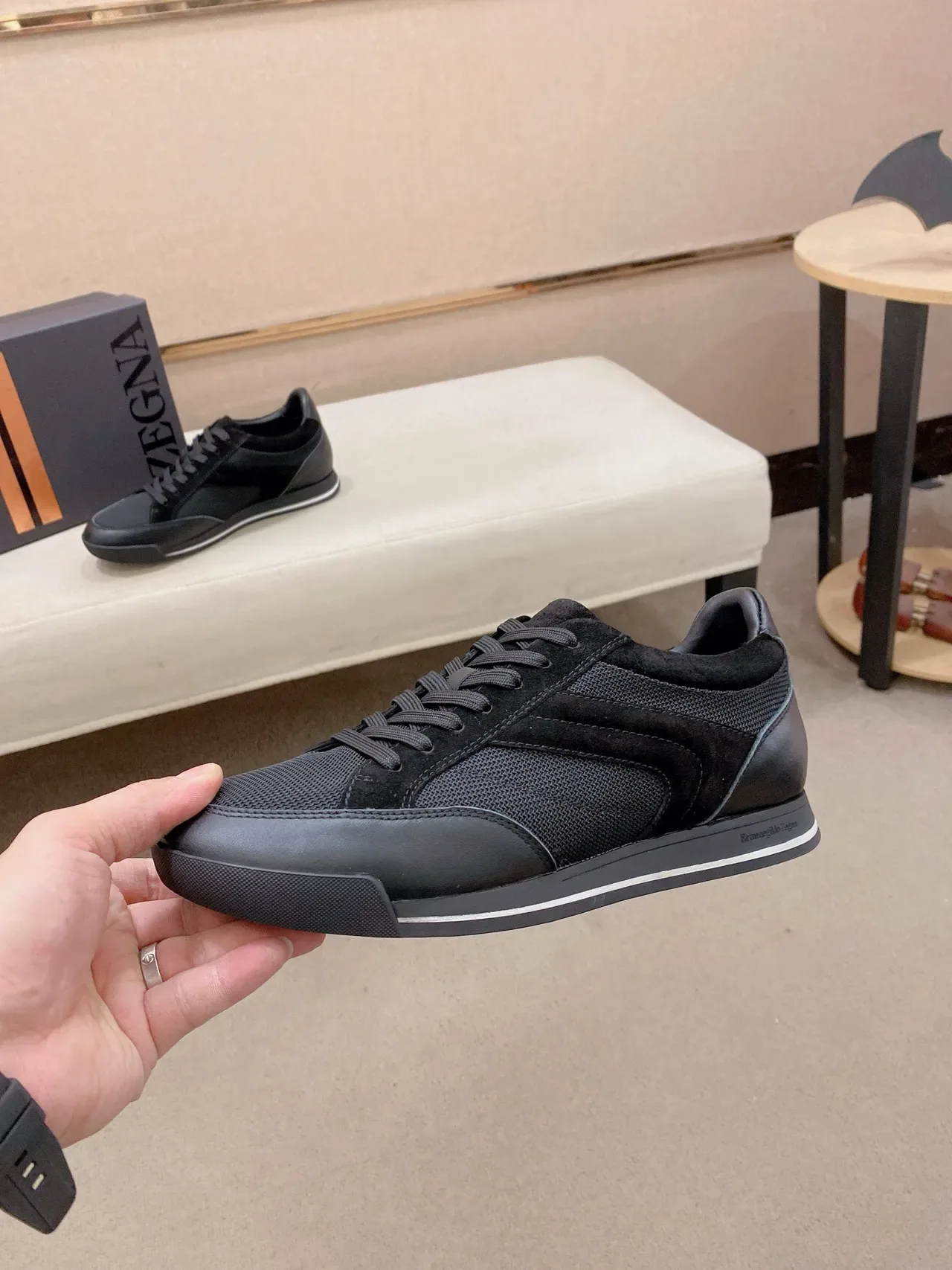 Black Mixed Textile and Suede Lifestyle Sneaker 3