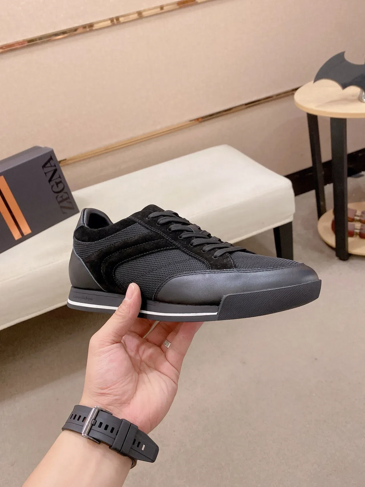 Black Mixed Textile and Suede Lifestyle Sneaker 4