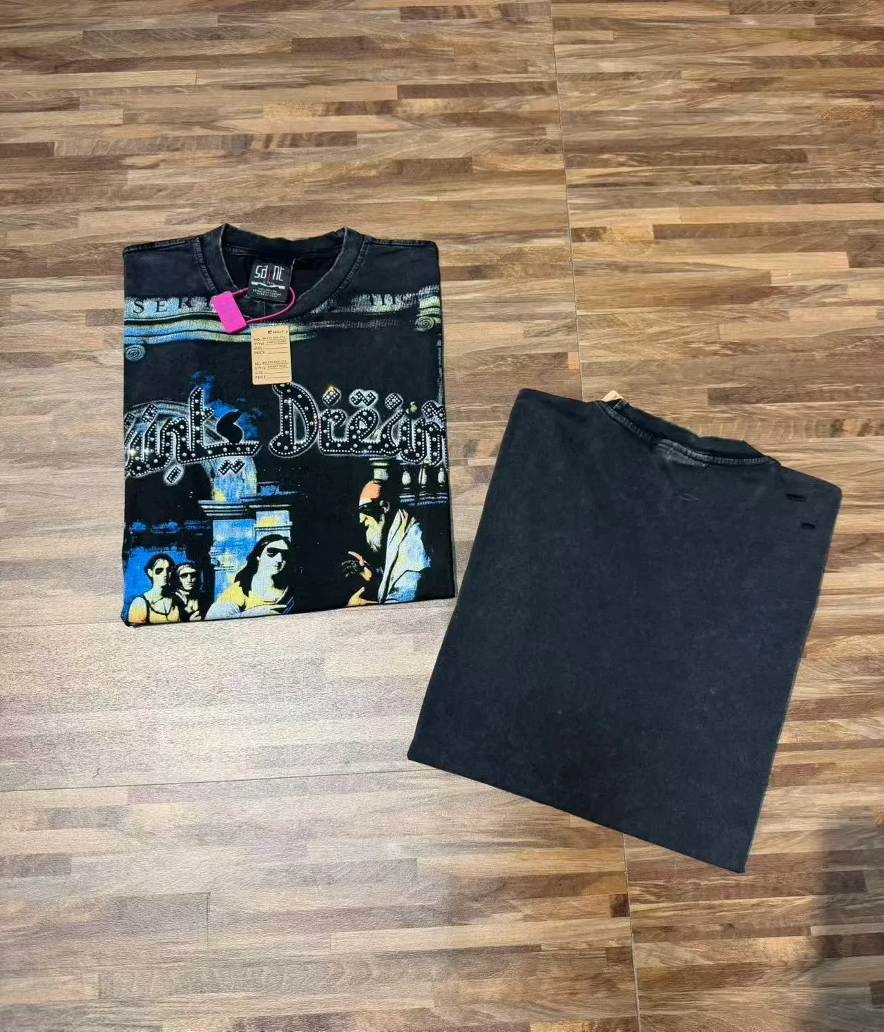 Black Multicolor Graphic-Print Embellished Sleeves T-Shirt 5