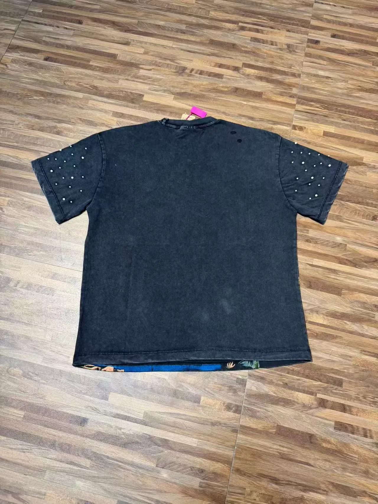 Black Multicolor Graphic-Print Embellished Sleeves T-Shirt 7
