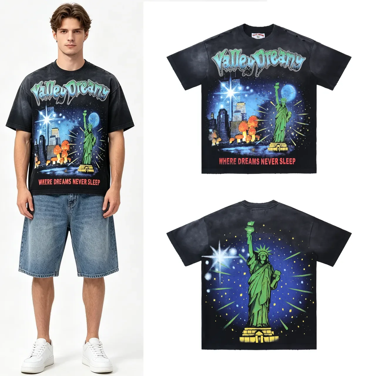 Black Multicolor Graphic-Print Oversized Fit T-Shirt 2