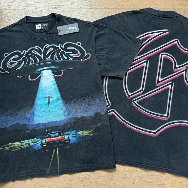 Black Oversized Double-Sided Graphic Print UFO T-Shirt 4