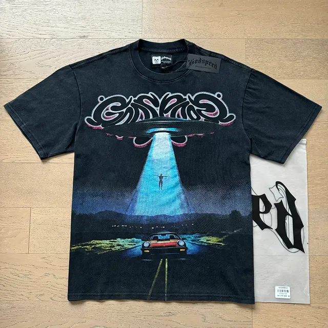 Black Oversized Double-Sided Graphic Print UFO T-Shirt 6