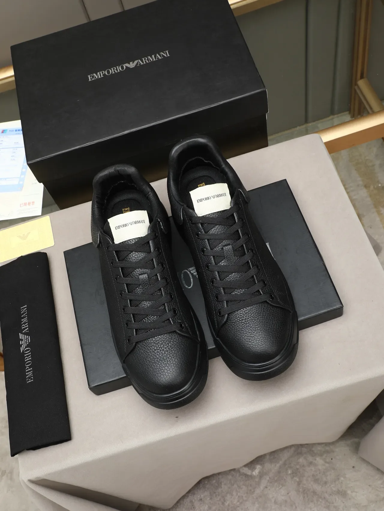 Black Pebbled Leather Platform Sneaker 3