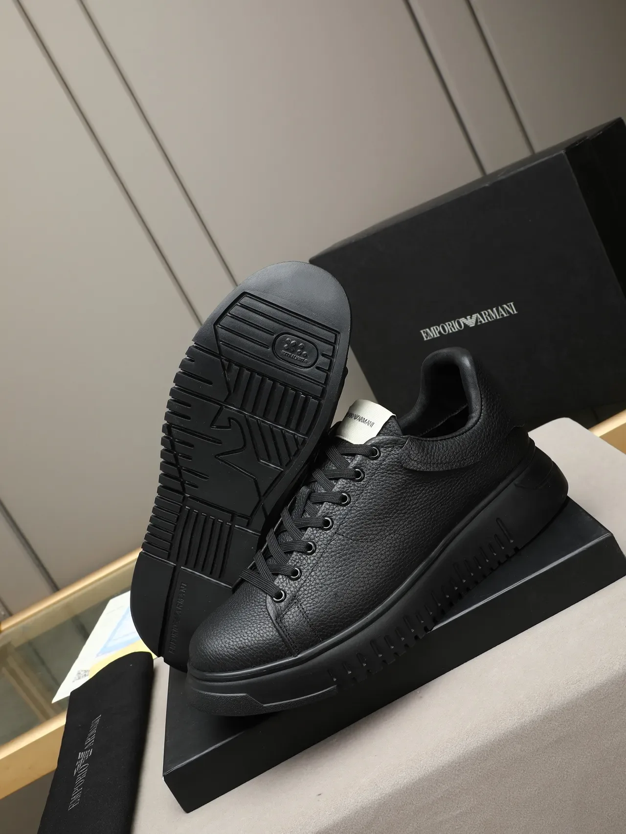 Black Pebbled Leather Platform Sneaker 5