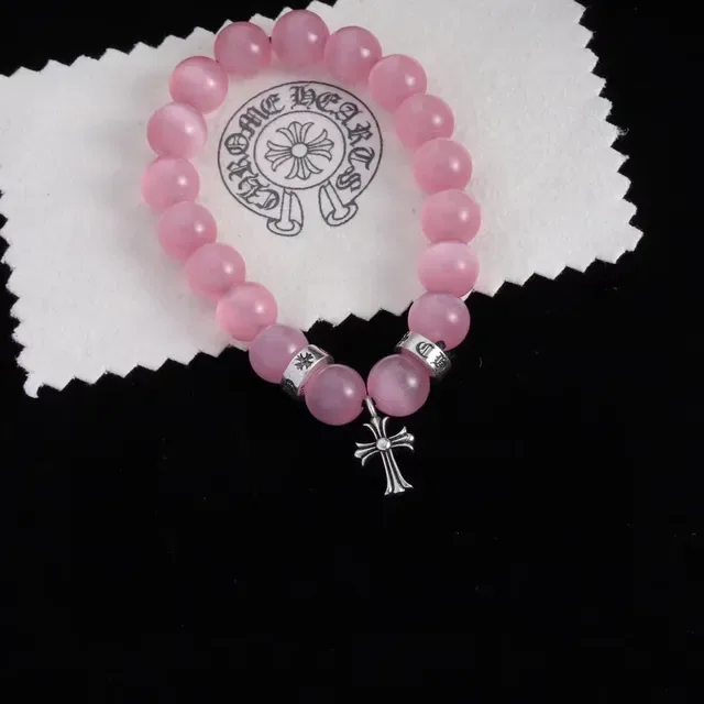 Black Pink Beaded Stretch Cross Charm Bracelet 3