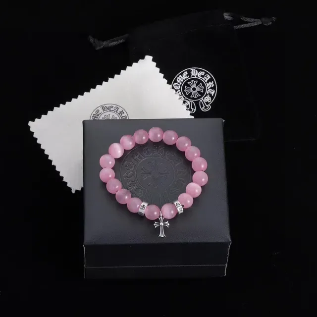 Black Pink Beaded Stretch Cross Charm Bracelet 7