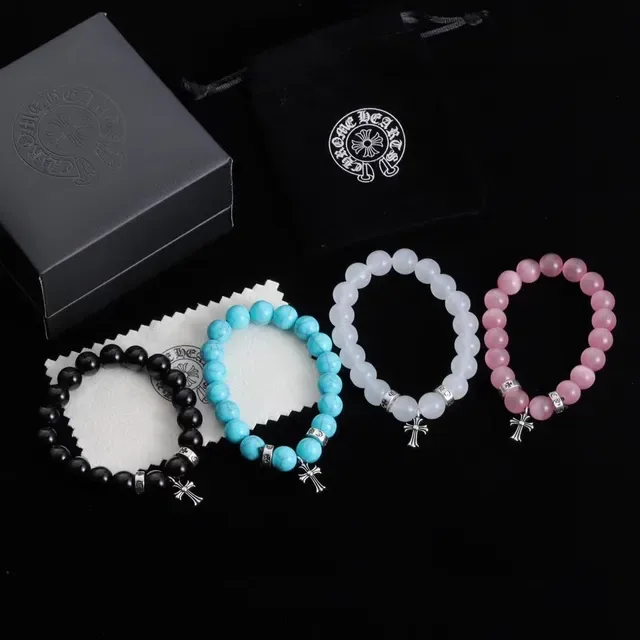 Black Pink Beaded Stretch Cross Charm Bracelet 9