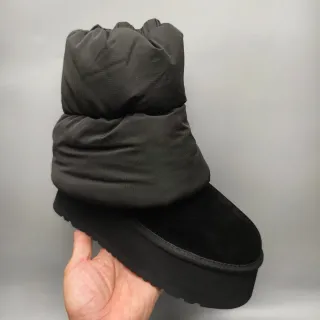 Black Platform Sole Plush Velvet Upper Snow Boots