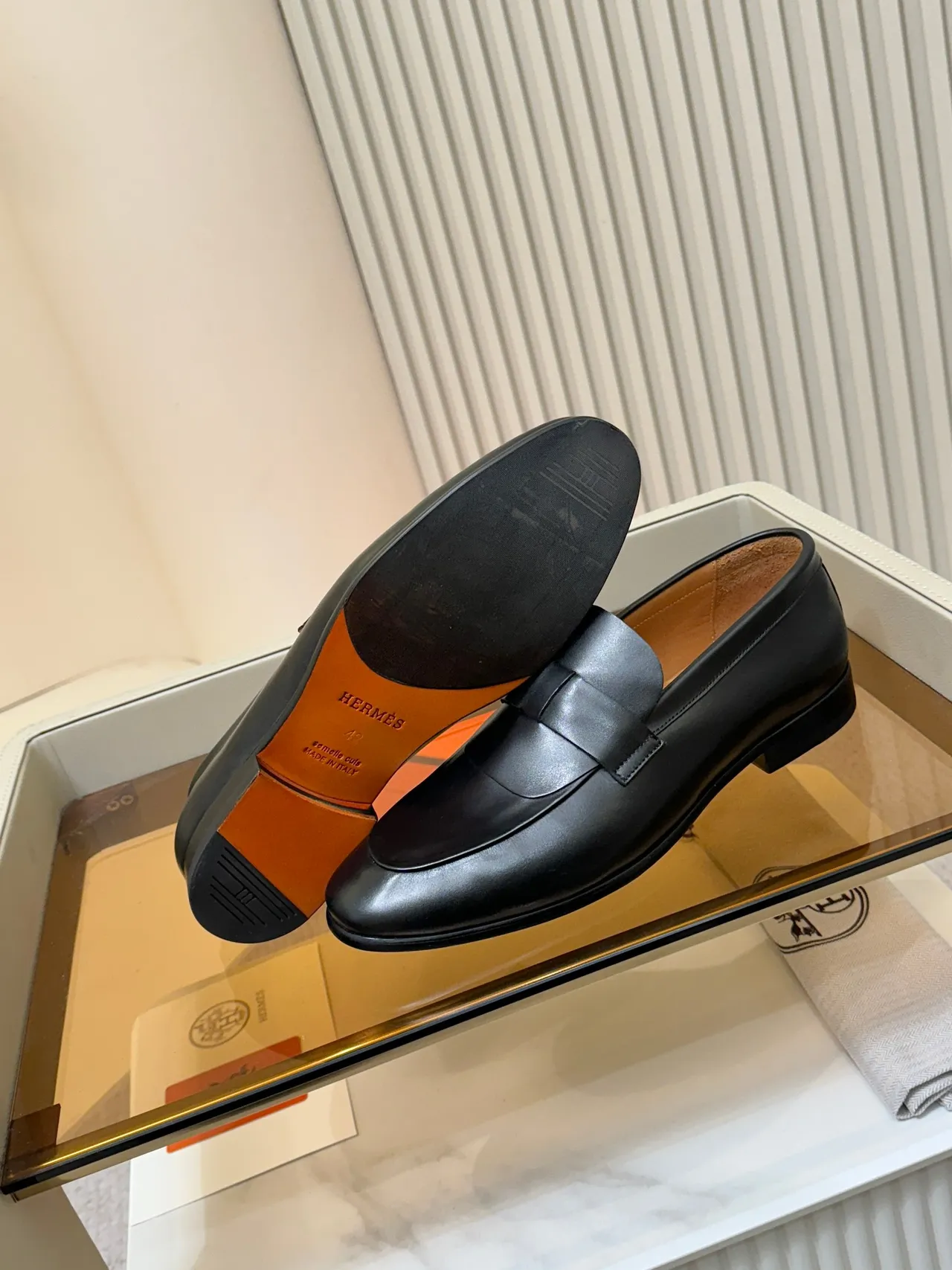 Black Polished Leather Penny Strap Loafer 2