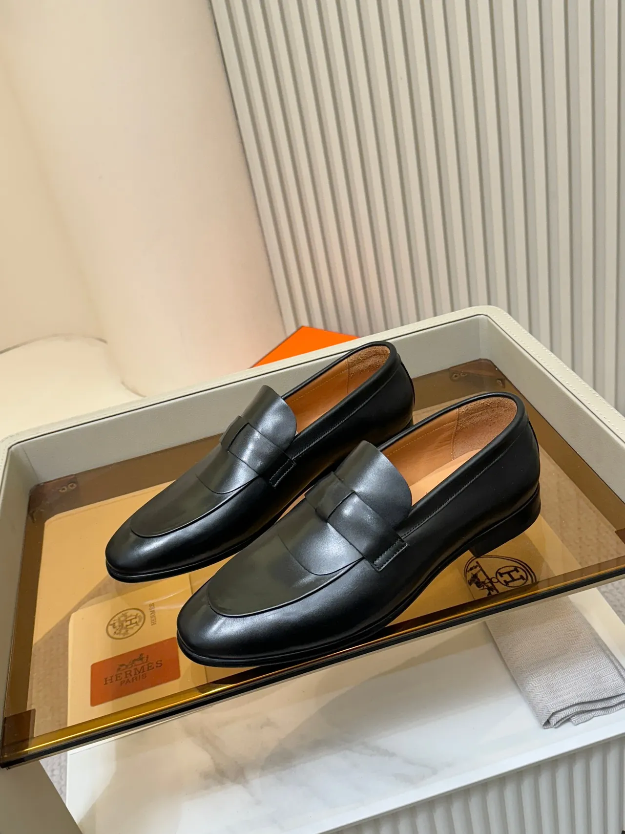 Black Polished Leather Penny Strap Loafer 4