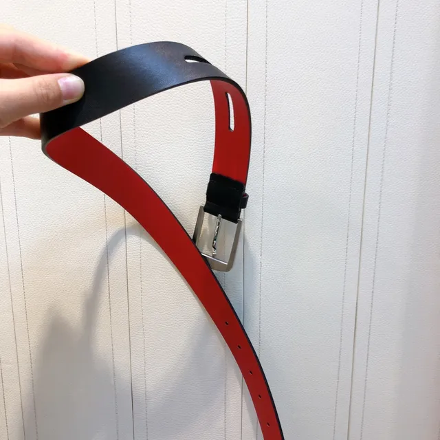 Black Red Reversible Polished Silver-Tone Rectangular Buckle Leather Belt 3