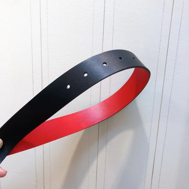 Black Red Reversible Polished Silver-Tone Rectangular Buckle Leather Belt 5