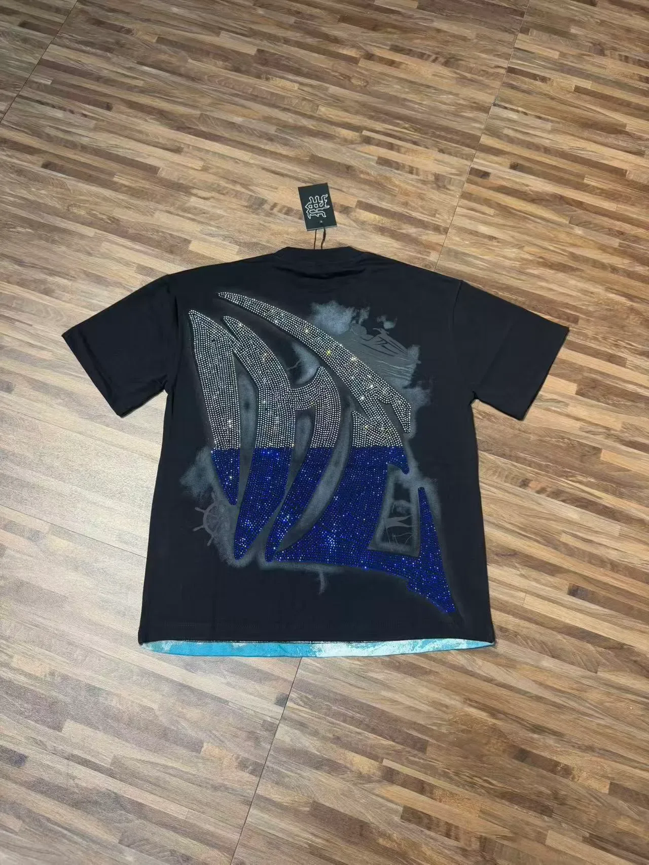 Black Rhinestone-Embellished Cherub Jet Ski Graphic T-Shirt 3