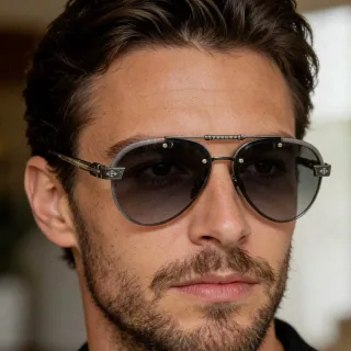 Black Silver Aviator Metal Frame Sunglasses