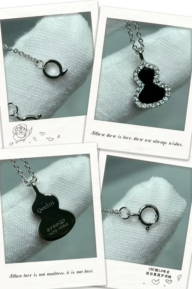 Black Silver Gourd-Shaped Pavé Crystal Halo Necklace 2