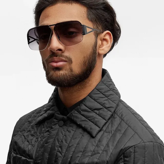 Black Silver Oversized Shield Silhouette Gradient Brown Lenses Sunglasses 5