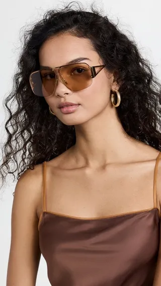 Black Silver Oversized Shield Silhouette Gradient Brown Lenses Sunglasses 6