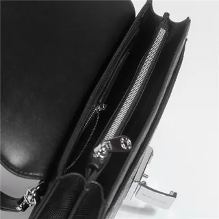 Black Silver Woven-Textured Leather Flap-Over Closure Clutch 3