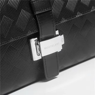 Black Silver Woven-Textured Leather Flap-Over Closure Clutch 4