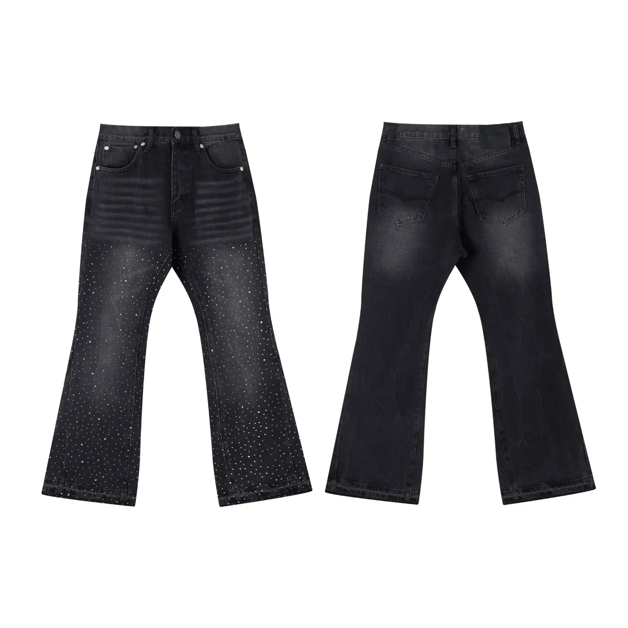 Black Speckled Flared-Leg Denim Jeans 2