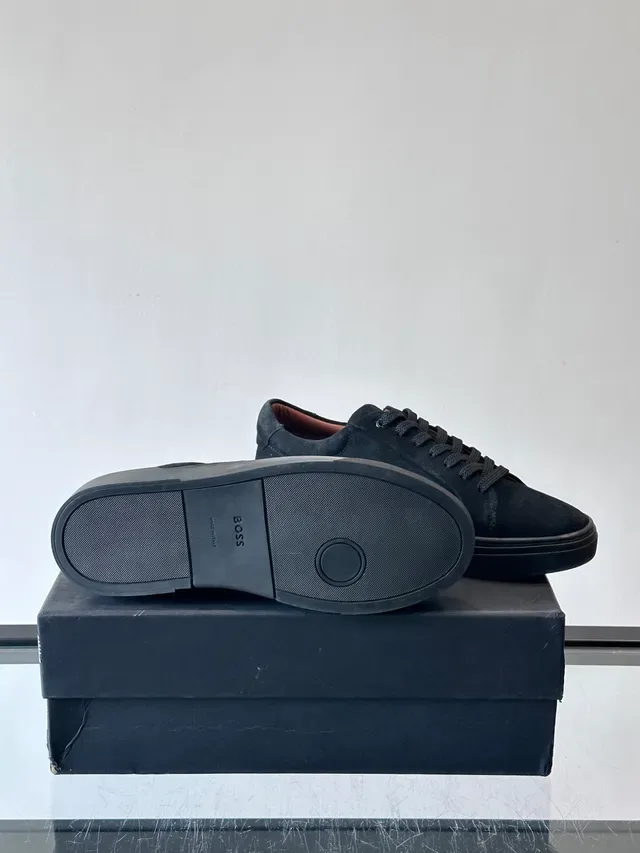 Black Suede Embossed Logo Lifestyle Sneakers 2