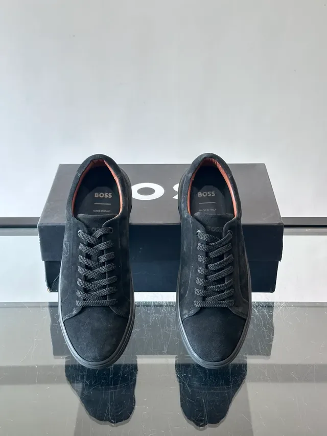 Black Suede Embossed Logo Lifestyle Sneakers 4