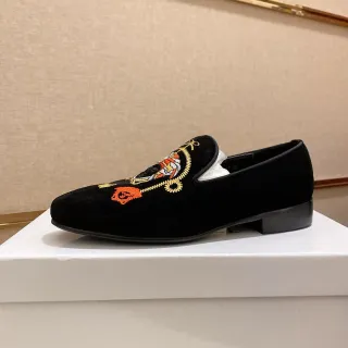 Black Velvet Embroidered Slip-On Loafers