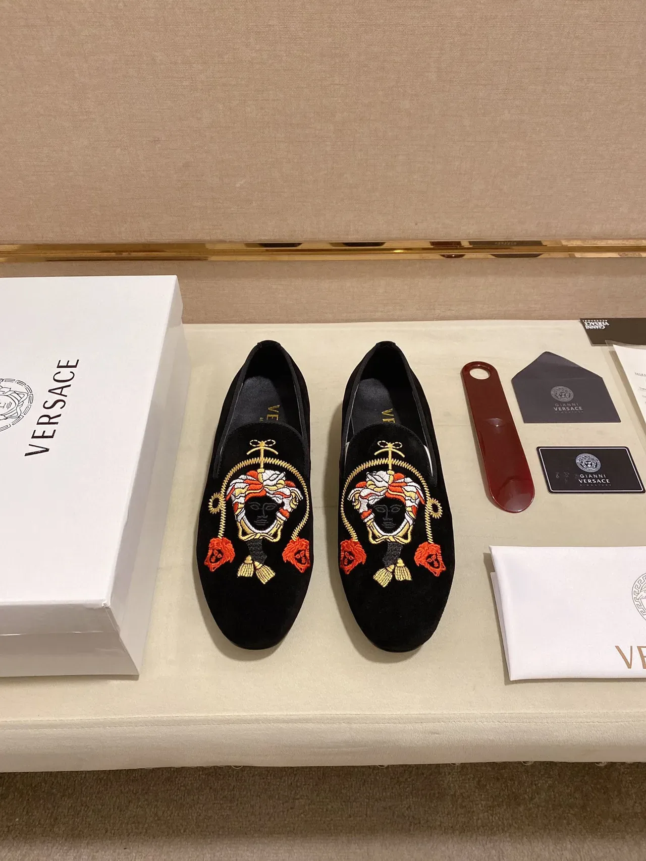 Black Velvet Embroidered Slip-On Loafers 3