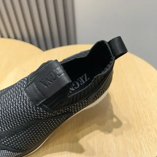 Black White Knit Slip-On Monochrome Mesh Upper Sneakers 6
