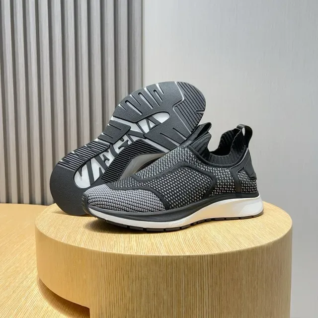 Black White Knit Slip-On Monochrome Mesh Upper Sneakers 8