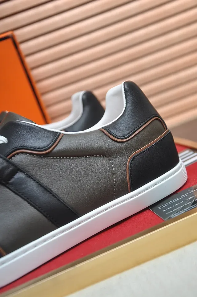 Black White Leather Upper Rubber Sole Sneakers 2