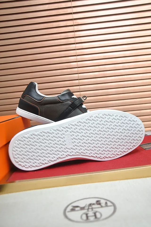 Black White Leather Upper Rubber Sole Sneakers 3