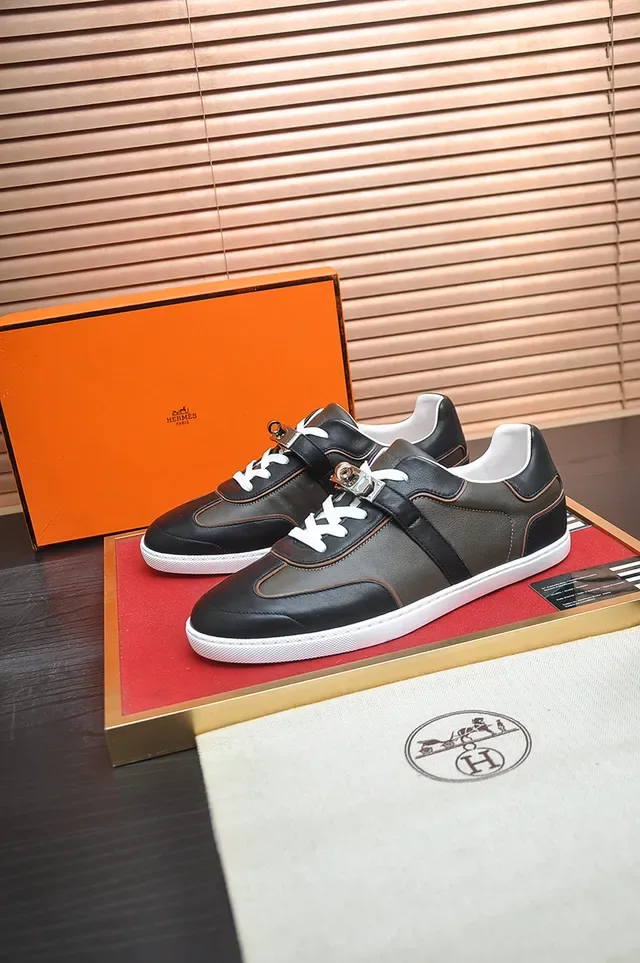 Black White Leather Upper Rubber Sole Sneakers 4