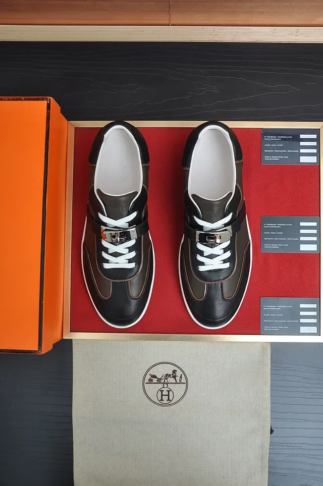 Black White Leather Upper Rubber Sole Sneakers 5
