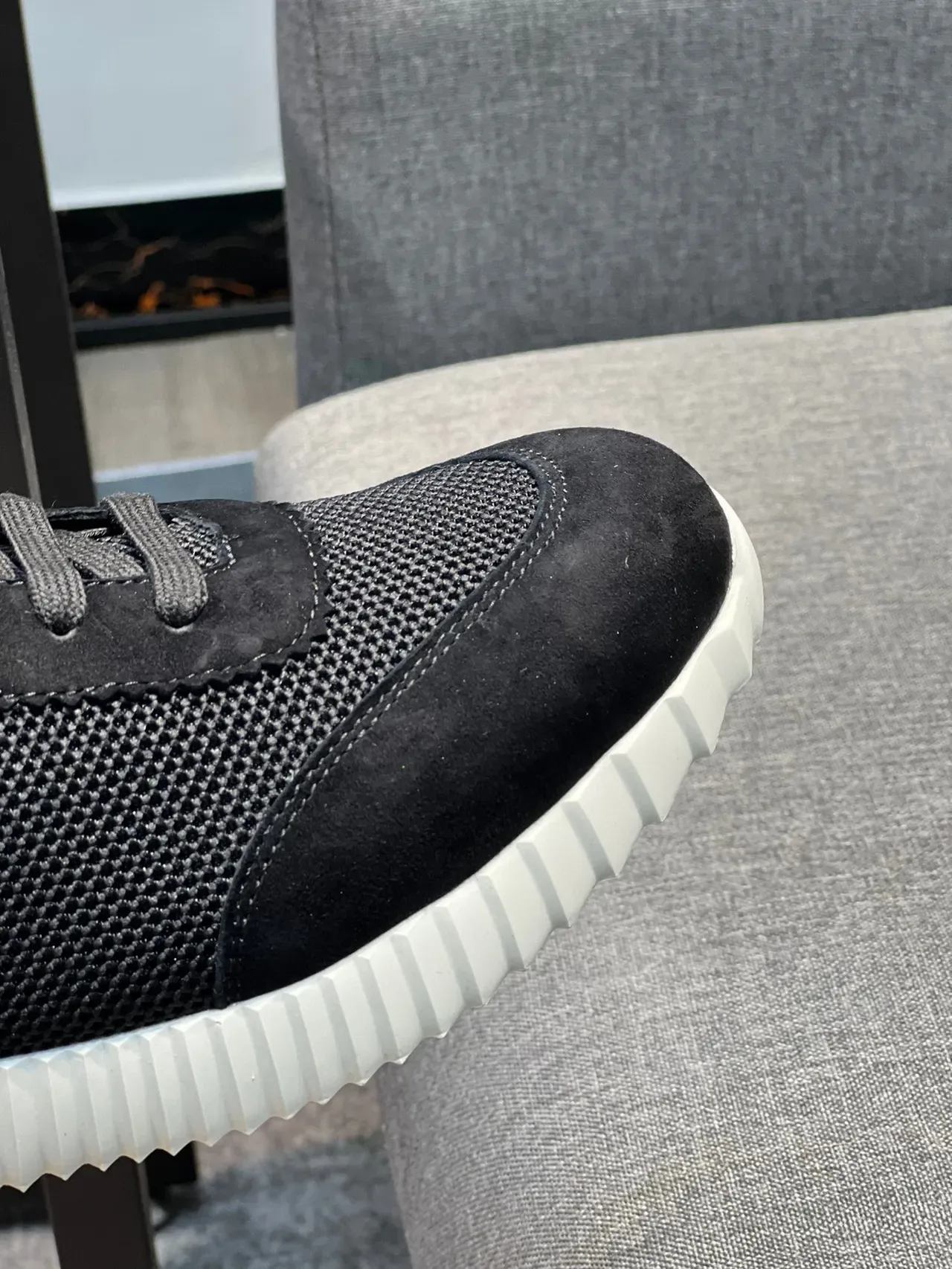 Black White Mesh And Suede Upper Sculpted Ridged Midsole Sneakers 3