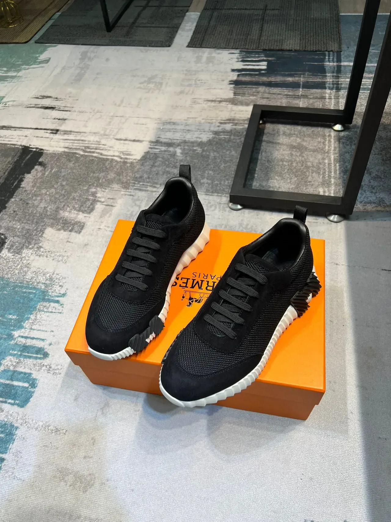 Black White Mesh And Suede Upper Sculpted Ridged Midsole Sneakers 5