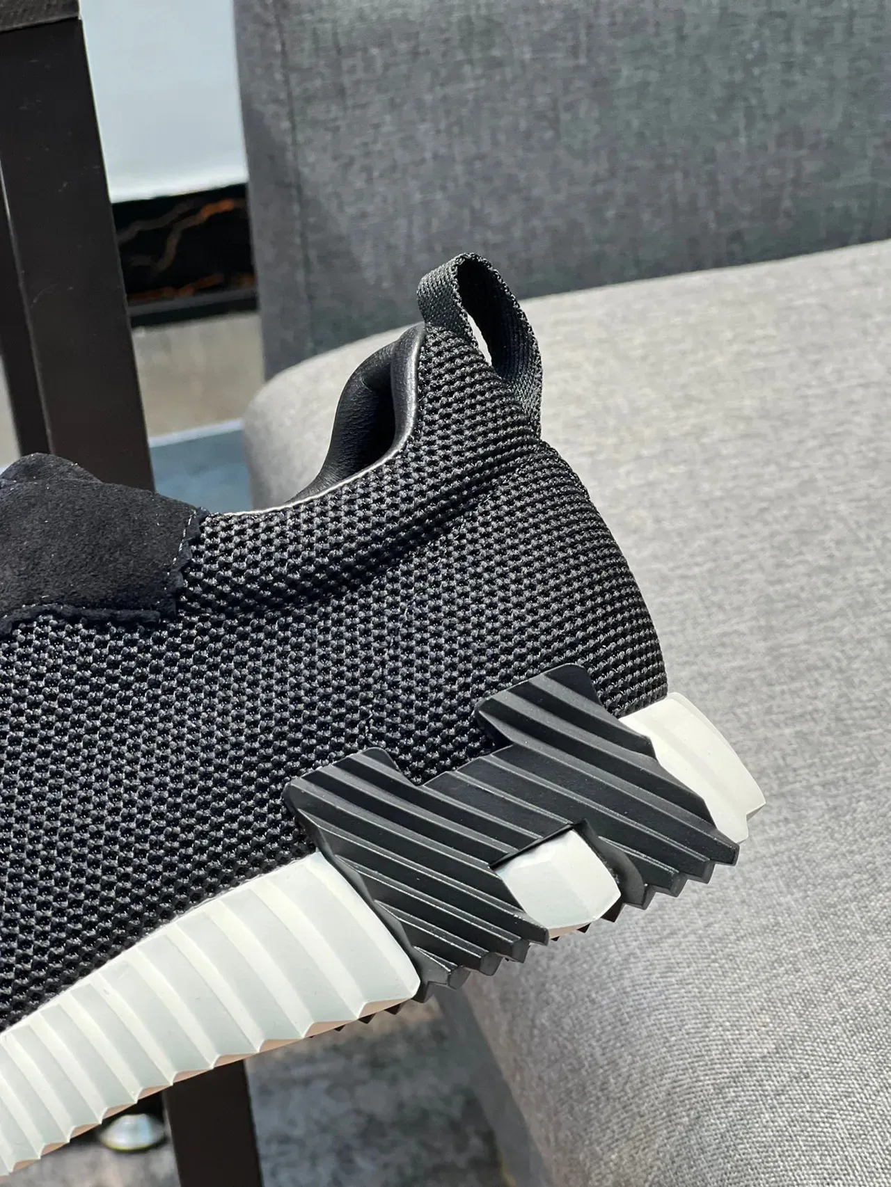 Black White Mesh And Suede Upper Sculpted Ridged Midsole Sneakers 7