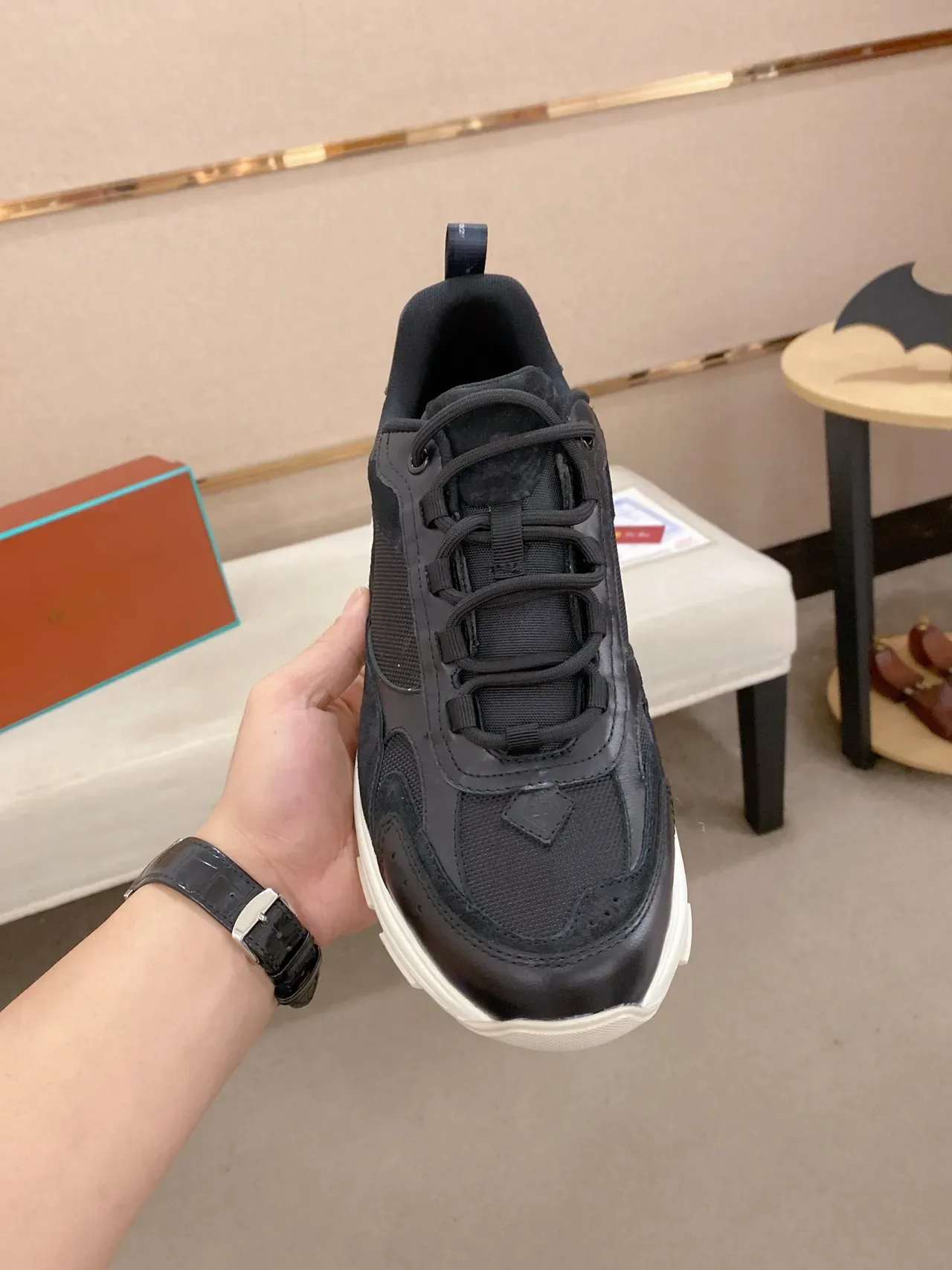 Black White Sole Mixed-Material Upper Chunky Sneakers 6