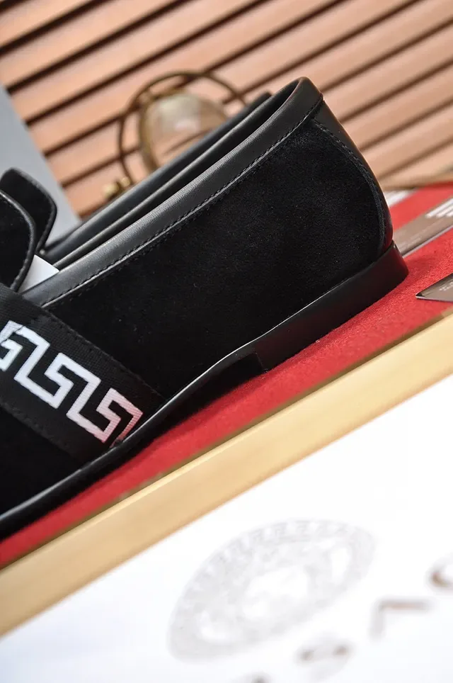 Black White Suede-Like Upper Greek Key Strap Detail Loafer 2