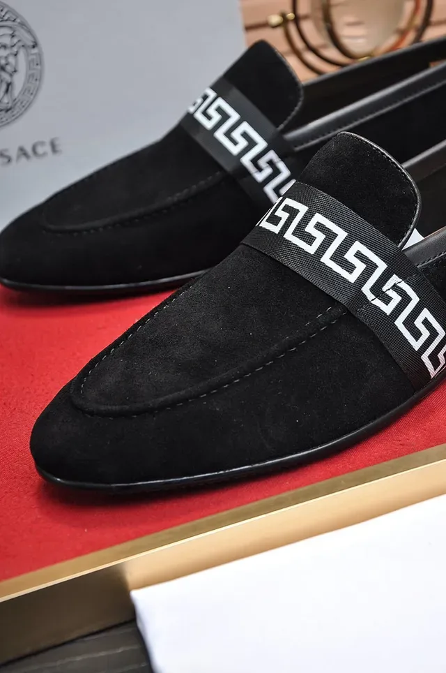 Black White Suede-Like Upper Greek Key Strap Detail Loafer 3
