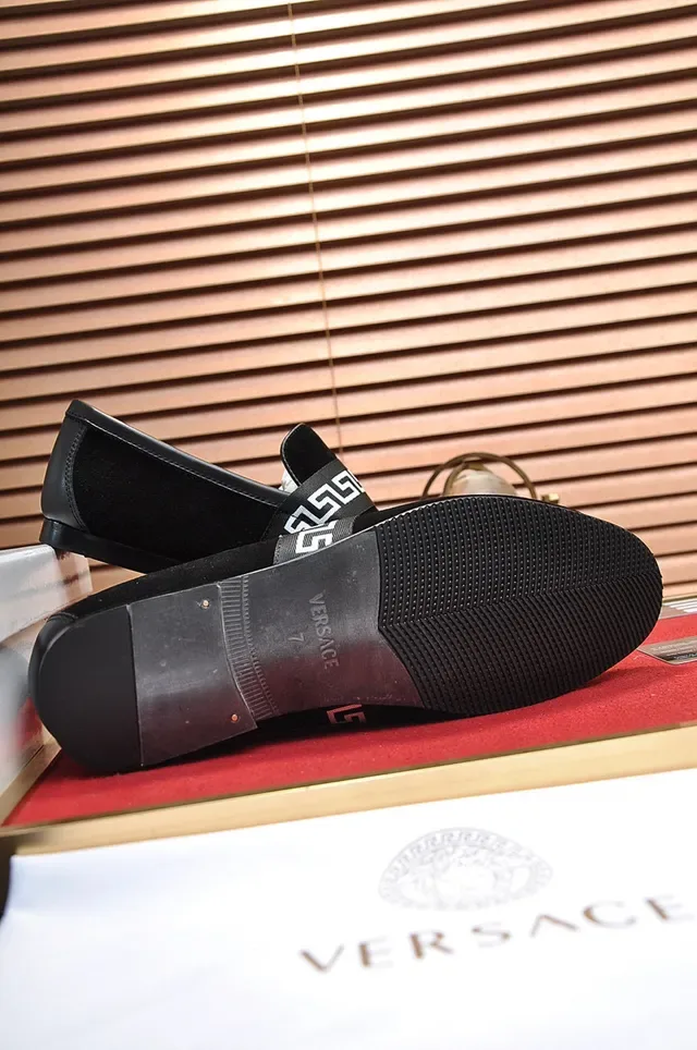 Black White Suede-Like Upper Greek Key Strap Detail Loafer 4