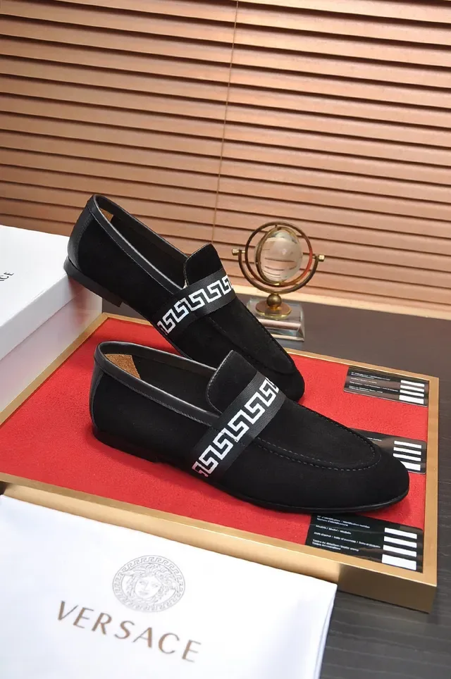 Black White Suede-Like Upper Greek Key Strap Detail Loafer 5