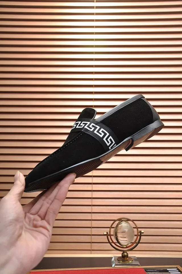 Black White Suede-Like Upper Greek Key Strap Detail Loafer 6