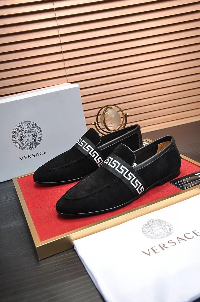 Black White Suede-Like Upper Greek Key Strap Detail Loafer 7
